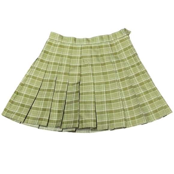 Y2K Green Plaid Mini Skirt XS Built-In Shorts Side Zip Preppy Coquette Style - Picture 1 of 3